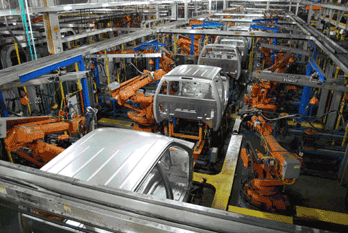b) industrial manipulators in a car manufacturing unit Media Credits: gfycat.com & Giphy.com